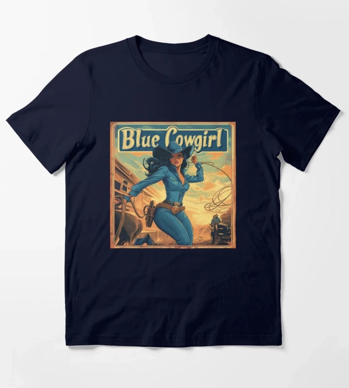 Blue Cowgirl Western Adventure Illustration T-Shirt Navy