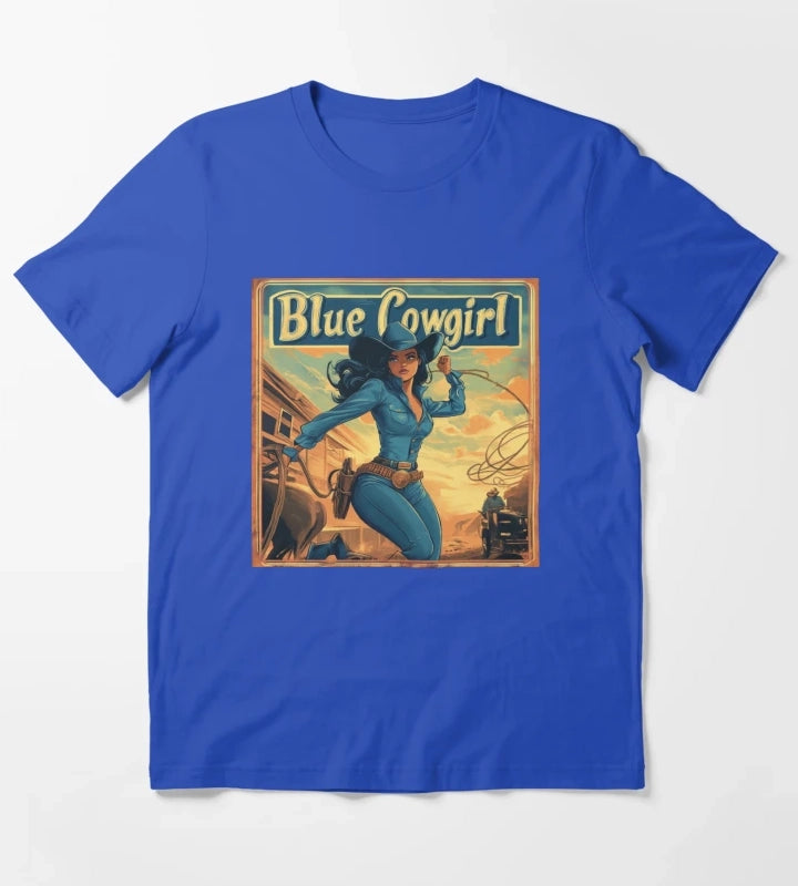 Blue Cowgirl Western Adventure Illustration T-Shirt Blue