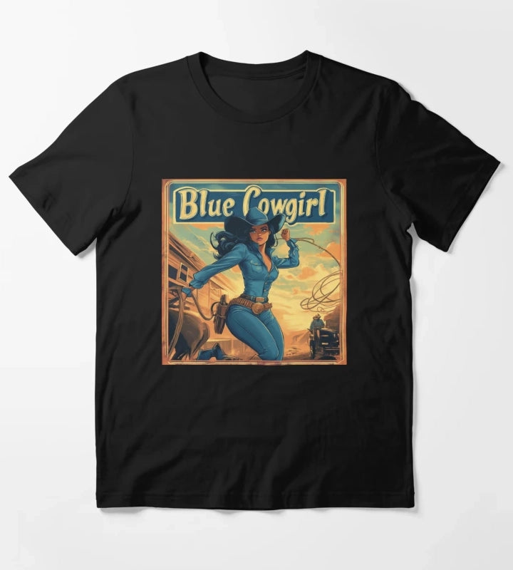 Blue Cowgirl Western Adventure Illustration T-Shirt