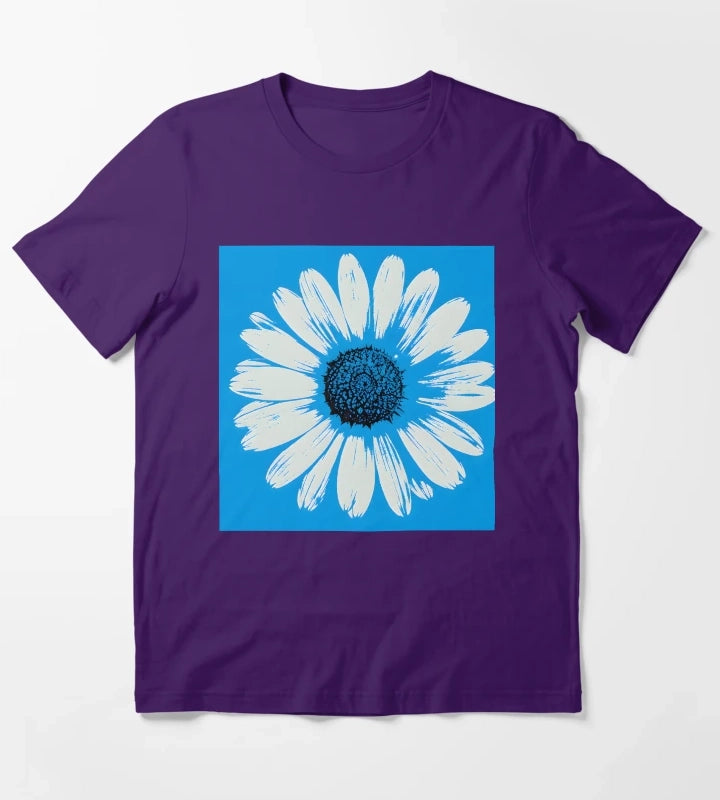 Blue Pop Art Daisies Grid Retro Floral T-Shirt Purple