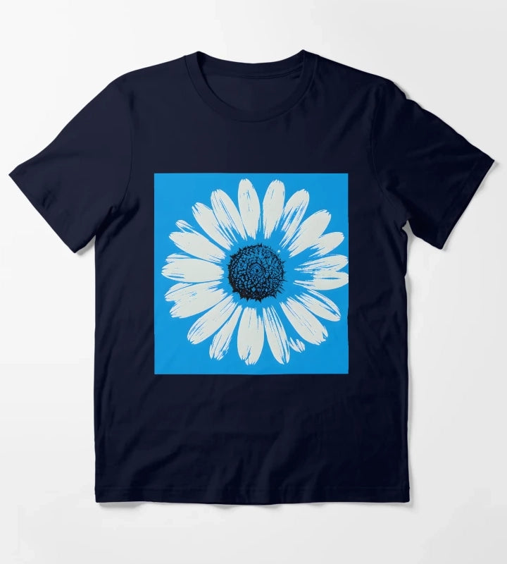 Blue Pop Art Daisies Grid Retro Floral T-Shirt Navy