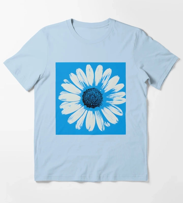 Blue Pop Art Daisies Grid Retro Floral T-Shirt Sky Blue