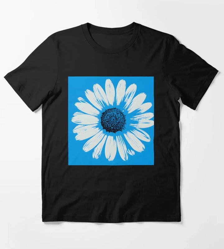 Blue Pop Art Daisies Grid Retro Floral T-Shirt