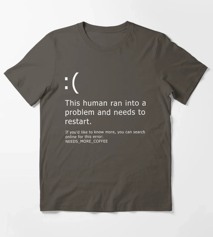 Blue Screen of Death Coffee error T-Shirt Dark Grey