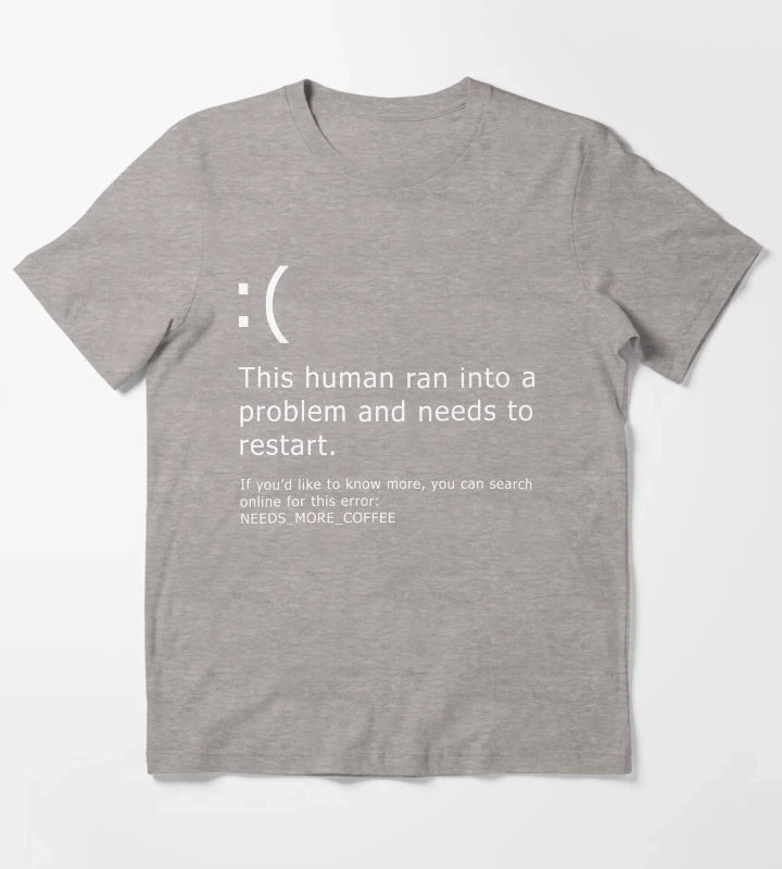 Blue Screen of Death Coffee error T-Shirt Heather Grey