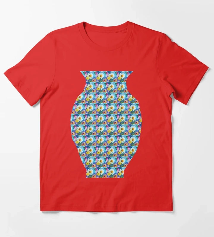 Blue Sky Bloom Textured Daisy Wildflowers T-Shirt Red
