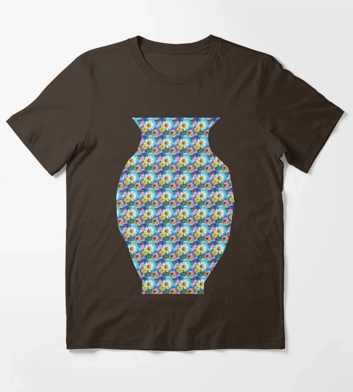 Blue Sky Bloom Textured Daisy Wildflowers T-Shirt Brown