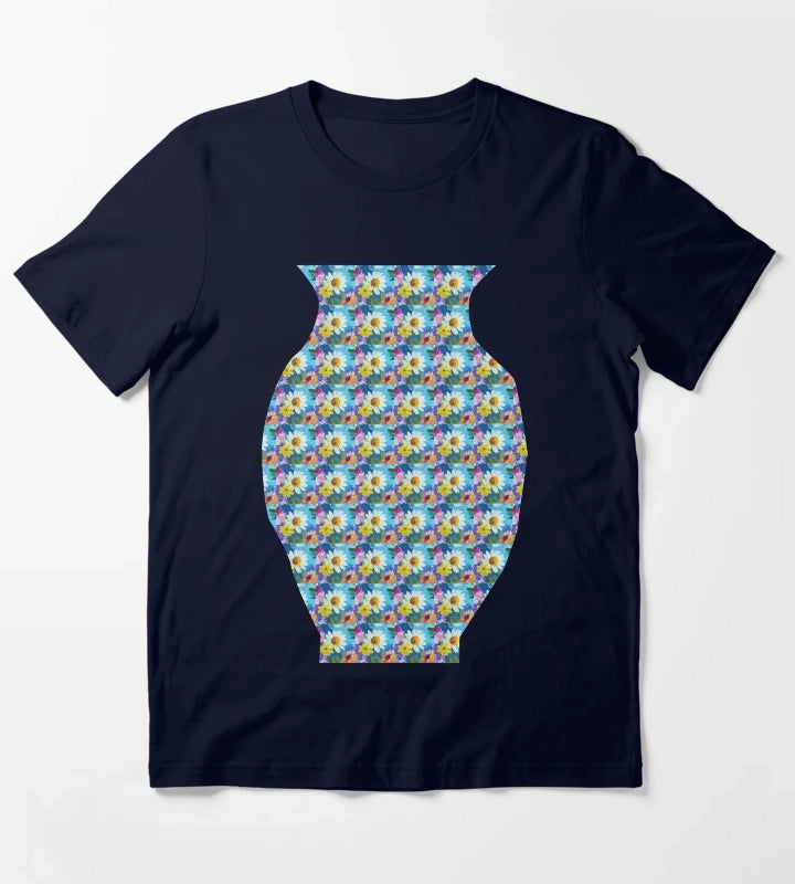 Blue Sky Bloom Textured Daisy Wildflowers T-Shirt Navy