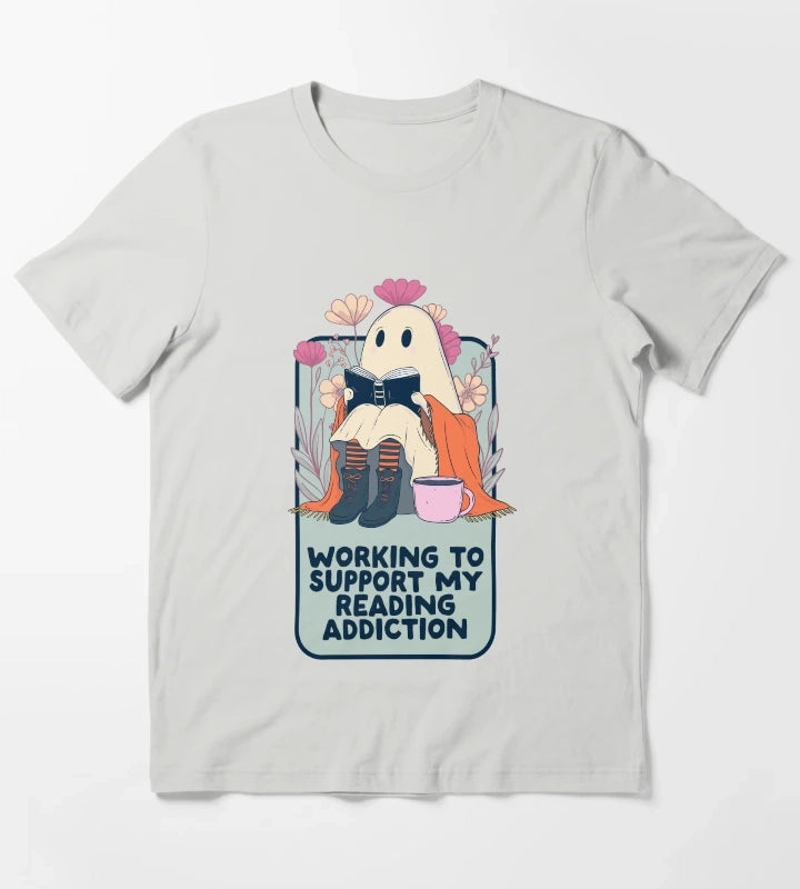 Book Ghost Funny Reading Addiction T-Shirt Light Grey