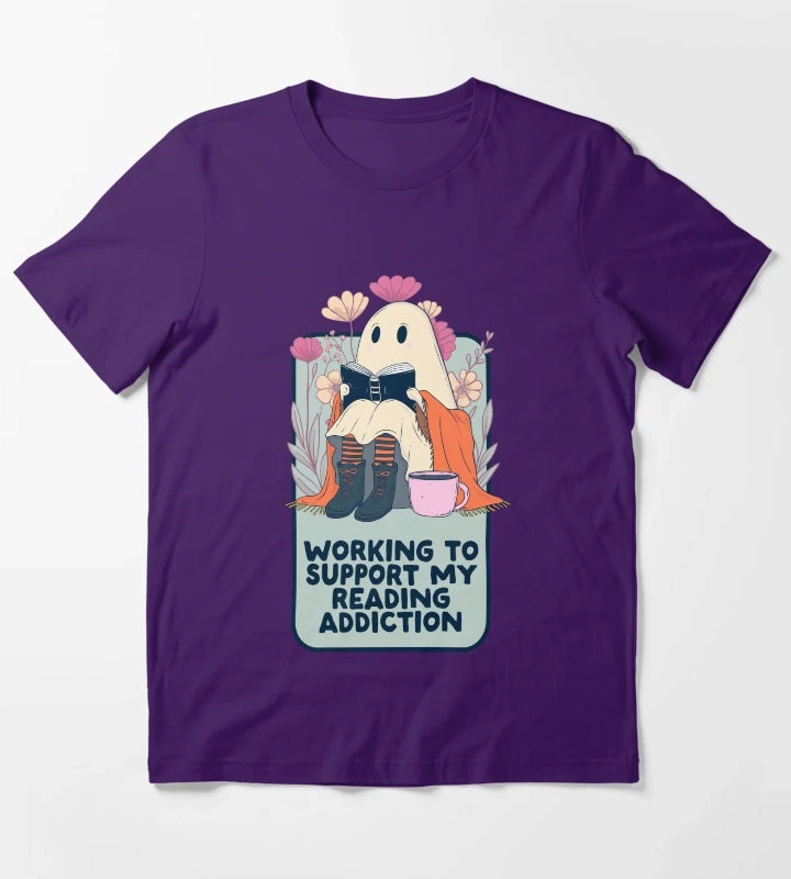 Book Ghost Funny Reading Addiction T-Shirt Purple