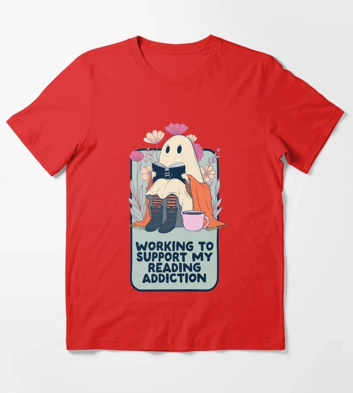 Book Ghost Funny Reading Addiction T-Shirt Red