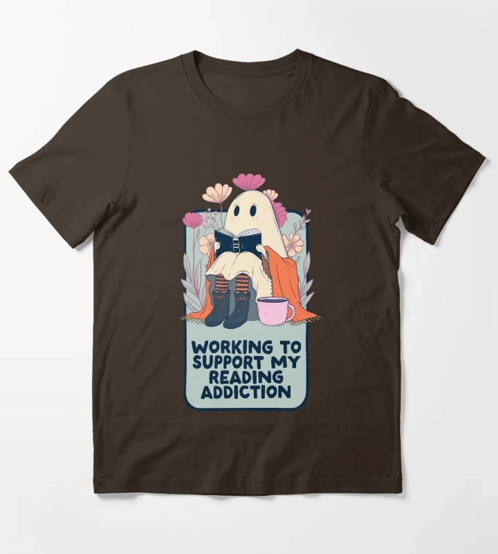 Book Ghost Funny Reading Addiction T-Shirt Brown