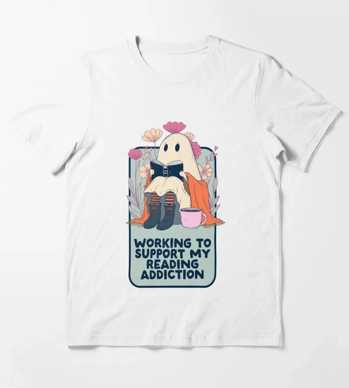 Book Ghost Funny Reading Addiction T-Shirt White
