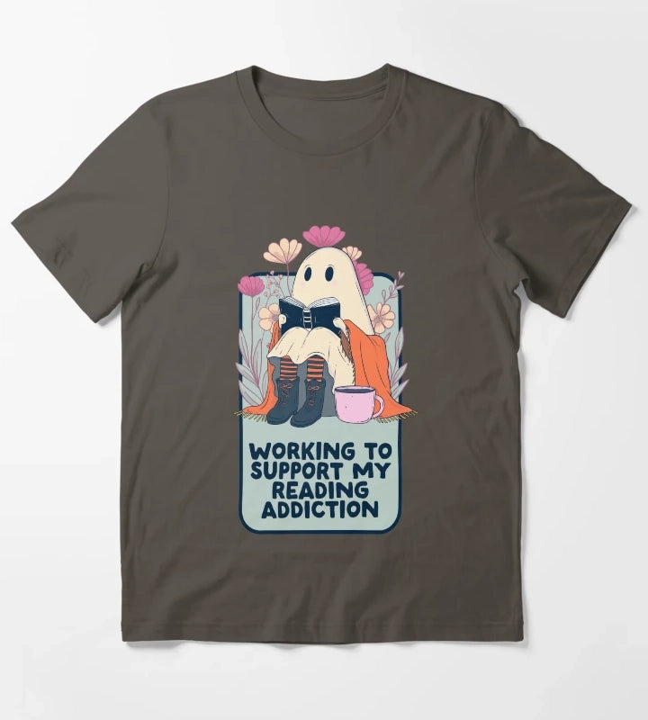 Book Ghost Funny Reading Addiction T-Shirt Dark Grey