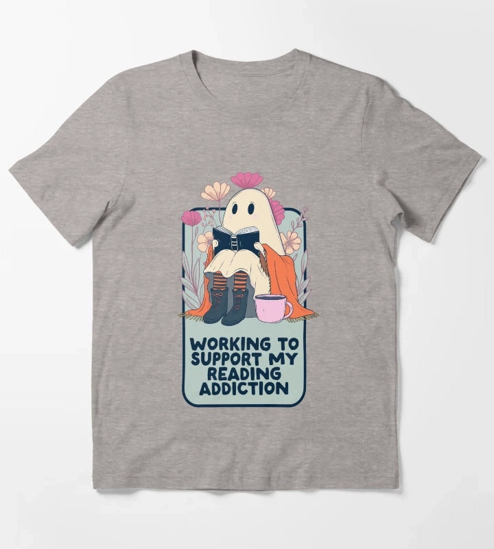 Book Ghost Funny Reading Addiction T-Shirt Heather Grey
