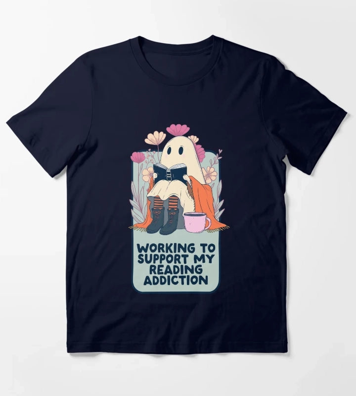 Book Ghost Funny Reading Addiction T-Shirt Navy