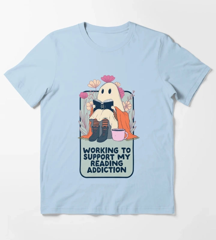 Book Ghost Funny Reading Addiction T-Shirt Sky Blue