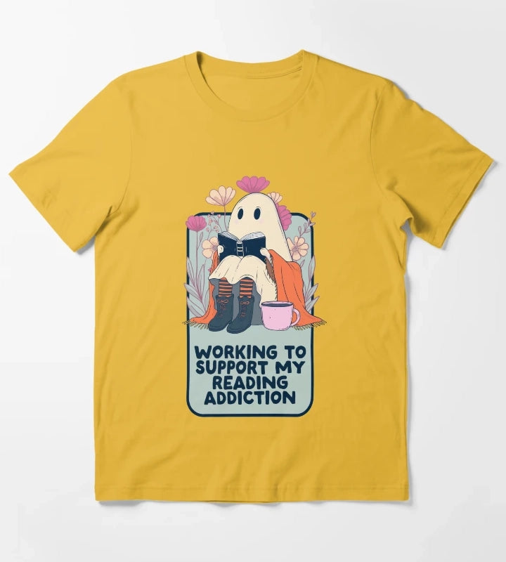 Book Ghost Funny Reading Addiction T-Shirt Yellow