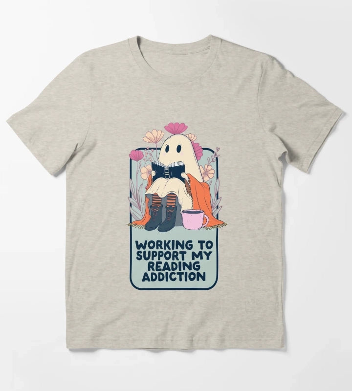 Book Ghost Funny Reading Addiction T-Shirt Cream