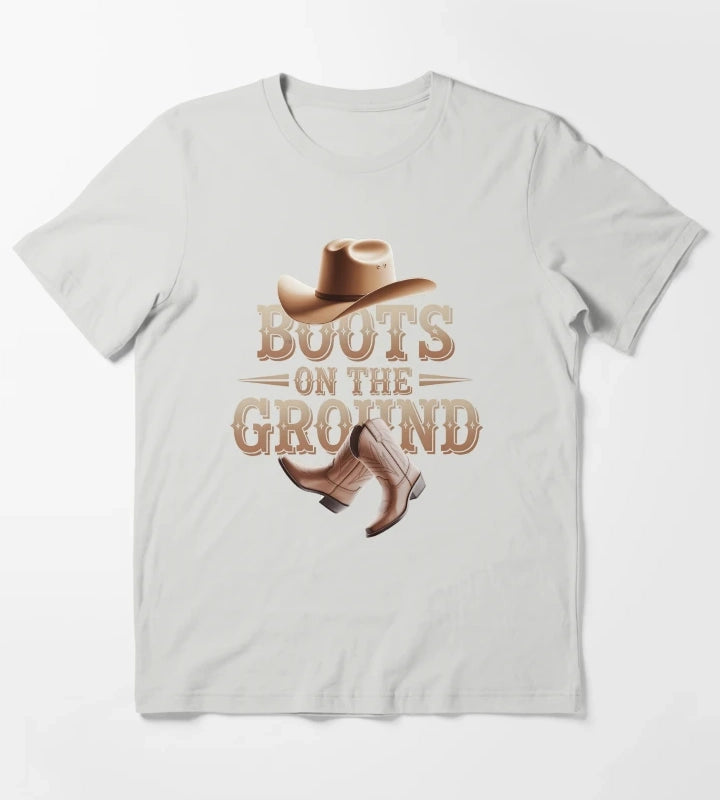 Boots On The Ground Cowgirl Linedance Cowboy Western T-Shirt Light Grey