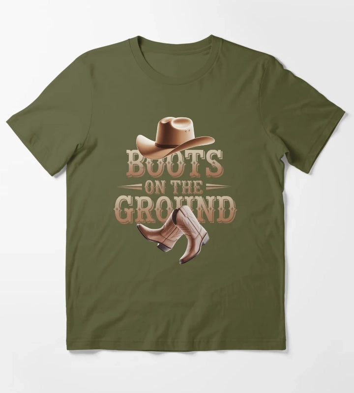Boots On The Ground Cowgirl Linedance Cowboy Western T-Shirt Olive Green