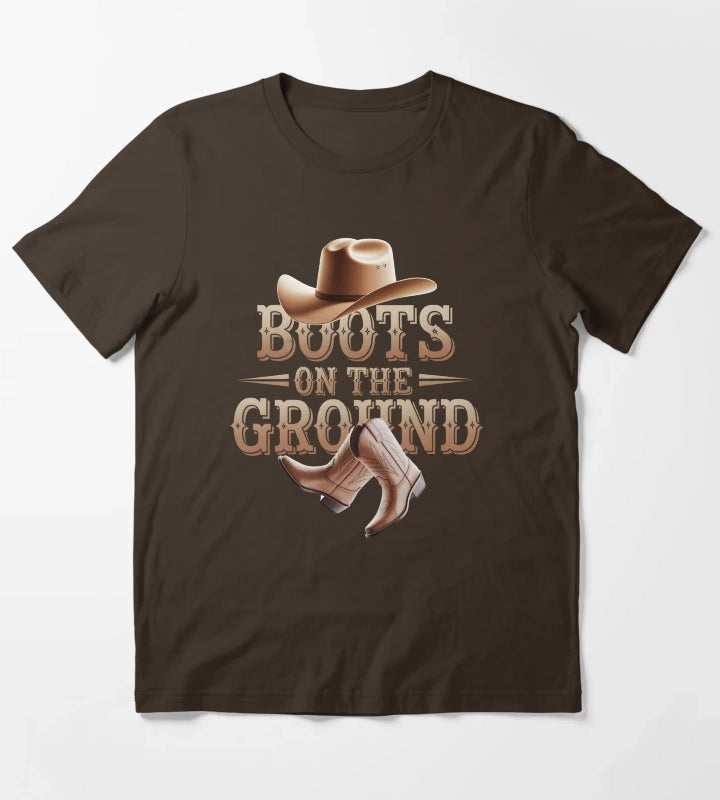 Boots On The Ground Cowgirl Linedance Cowboy Western T-Shirt Brown