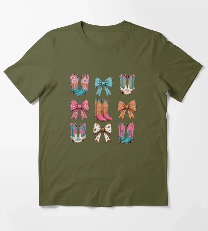 Boots and Bows Tshirt T-Shirt Olive Green