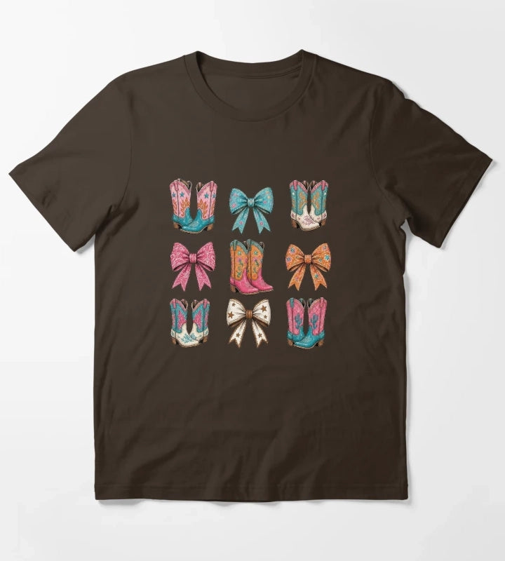 Boots and Bows Tshirt T-Shirt Brown