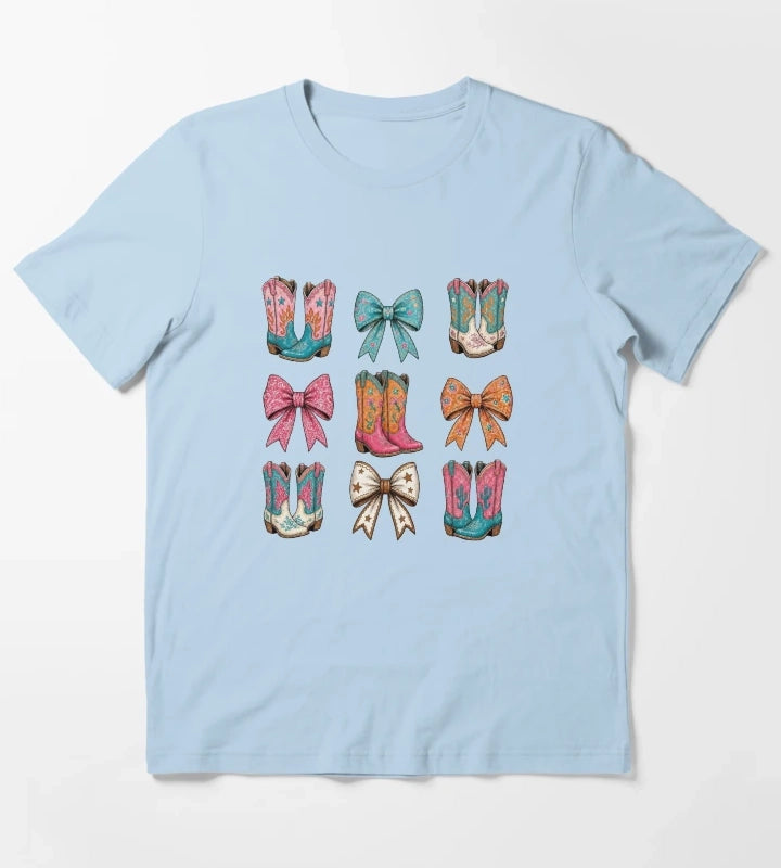 Boots and Bows Tshirt T-Shirt Sky Blue