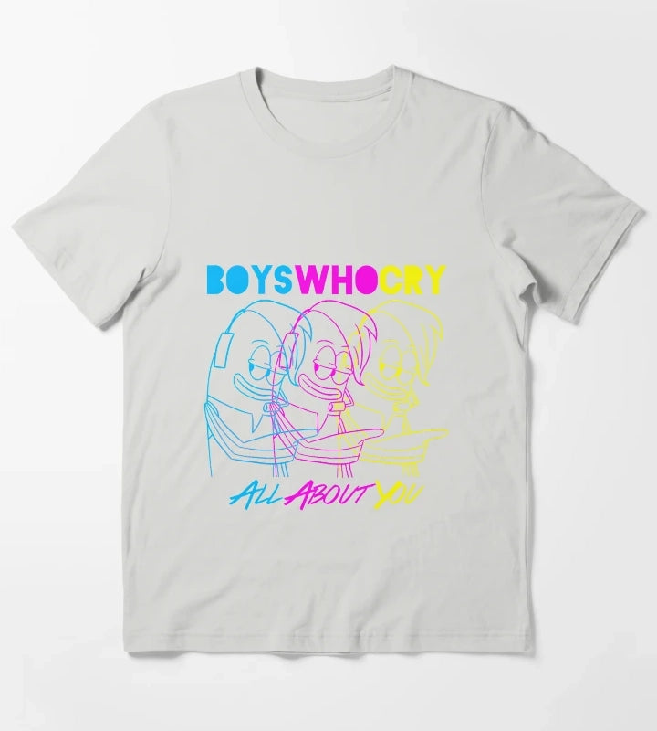 Boys Who Cry Cyan Magenta Yellow T-Shirt Light Grey