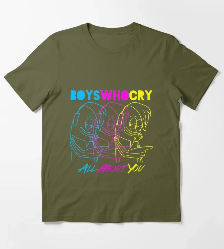 Boys Who Cry Cyan Magenta Yellow T-Shirt Olive Green