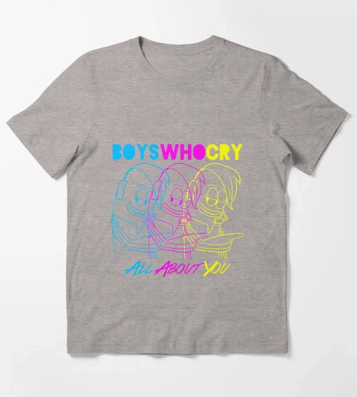 Boys Who Cry Cyan Magenta Yellow T-Shirt Heather Grey