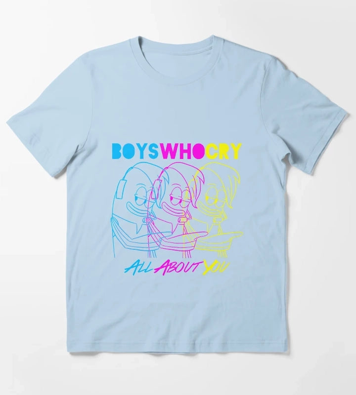 Boys Who Cry Cyan Magenta Yellow T-Shirt Sky Blue