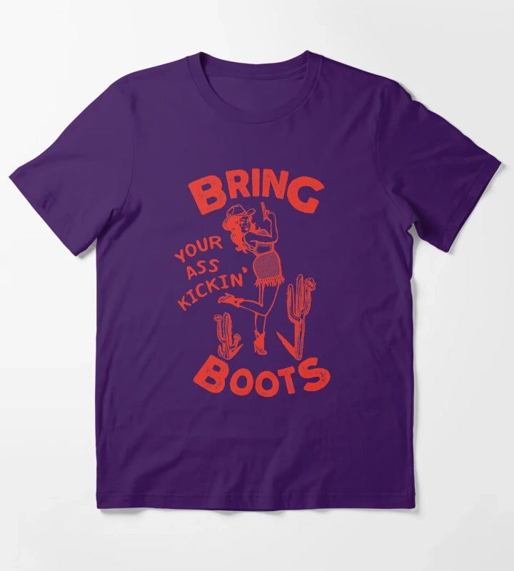 Bring Your Ass Kicking Boots Cool Retro Cowgirl With A Gun A Great Gift Idea For Women T-Shirt Purple