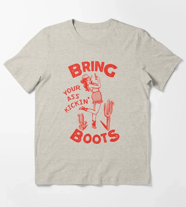Bring Your Ass Kicking Boots Cool Retro Cowgirl With A Gun A Great Gift Idea For Women T-Shirt Cream