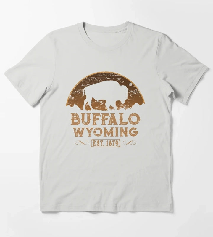 Buffalo Wyoming American Wild West T-Shirt Light Grey