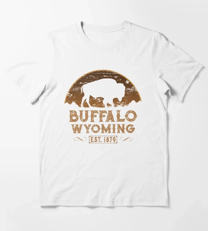Buffalo Wyoming American Wild West T-Shirt White