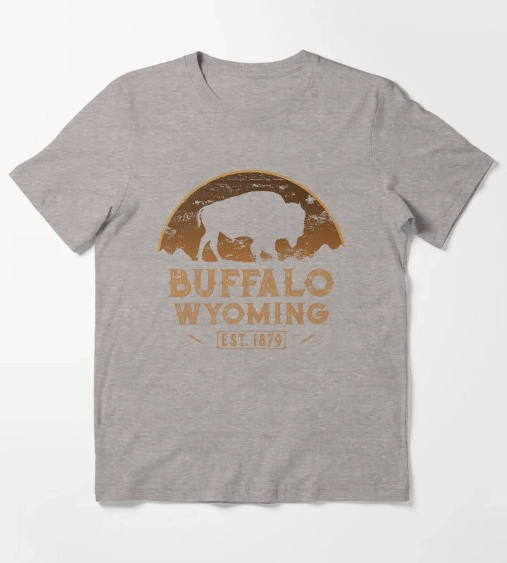 Buffalo Wyoming American Wild West T-Shirt Heather Grey