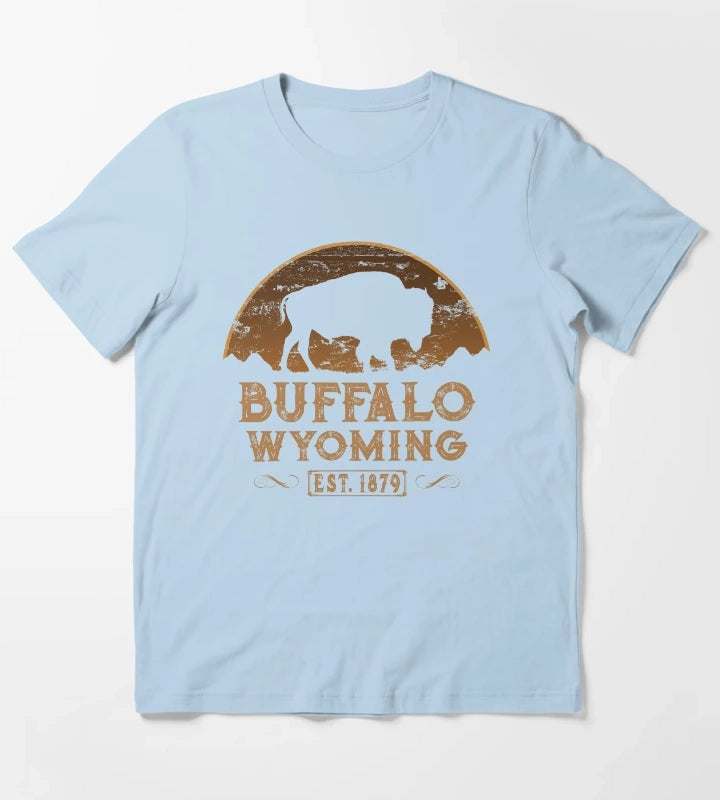 Buffalo Wyoming American Wild West T-Shirt Sky Blue