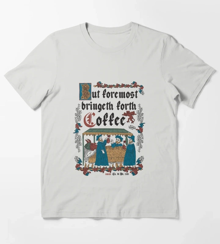 But First Coffee Medieval Style funny retro vintage English history T-Shirt Light Grey