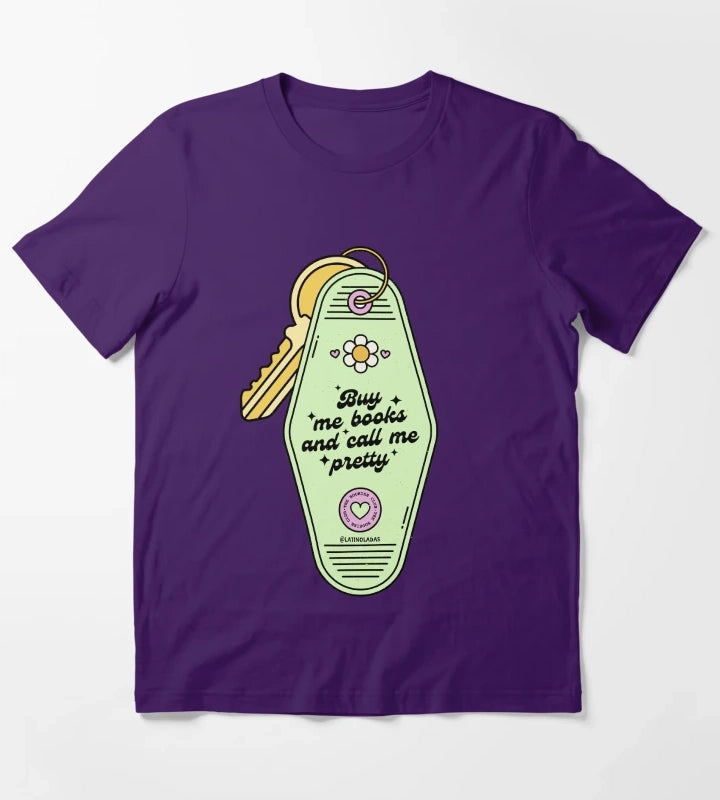 Buy Me Books And Call Me Pretty Retro Motel Keychain Acid Green Trendy Bibliophile Merch Cute Kindle Decor Booktoker Reading Lover Quotes Slow Burn Tbr T-Shirt Purple