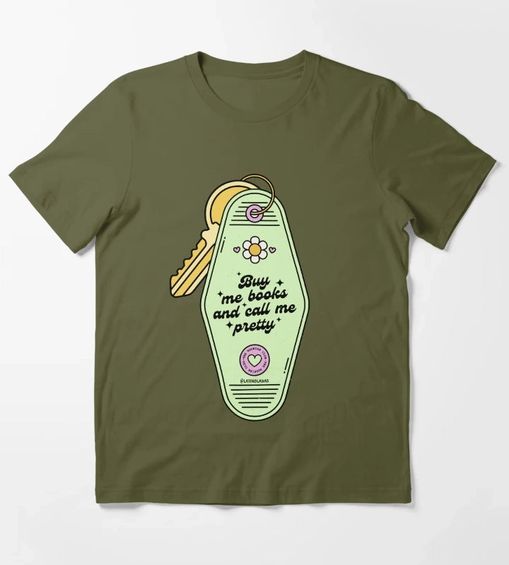 Buy Me Books And Call Me Pretty Retro Motel Keychain Acid Green Trendy Bibliophile Merch Cute Kindle Decor Booktoker Reading Lover Quotes Slow Burn Tbr T-Shirt Olive Green