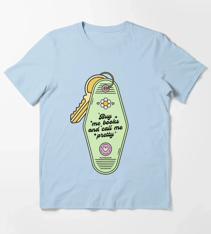 Buy Me Books And Call Me Pretty Retro Motel Keychain Acid Green Trendy Bibliophile Merch Cute Kindle Decor Booktoker Reading Lover Quotes Slow Burn Tbr T-Shirt Sky Blue
