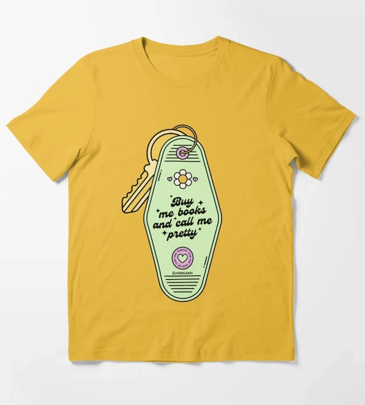 Buy Me Books And Call Me Pretty Retro Motel Keychain Acid Green Trendy Bibliophile Merch Cute Kindle Decor Booktoker Reading Lover Quotes Slow Burn Tbr T-Shirt Yellow