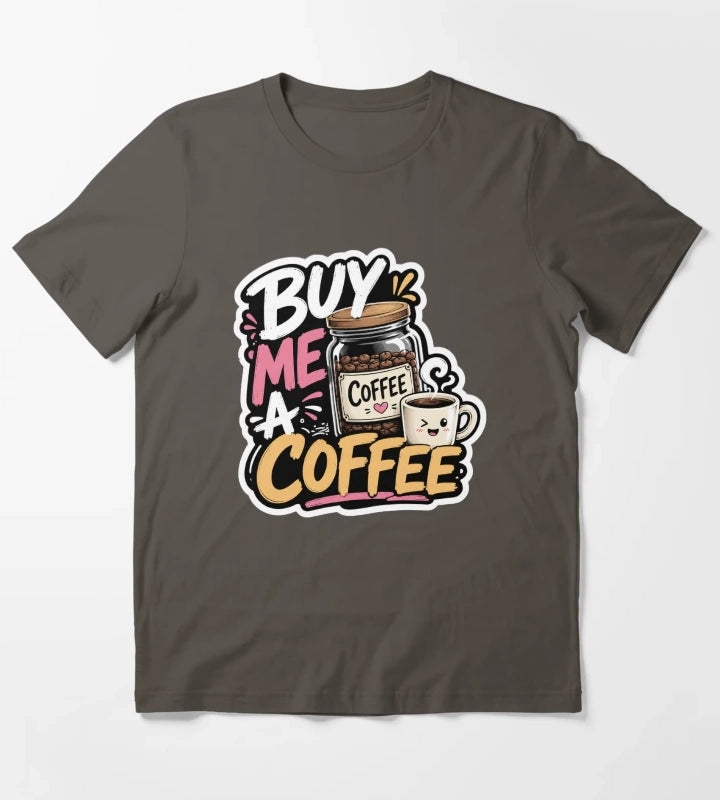 Buy Me a Coffee Cool Sticker T-Shirt Dark Grey