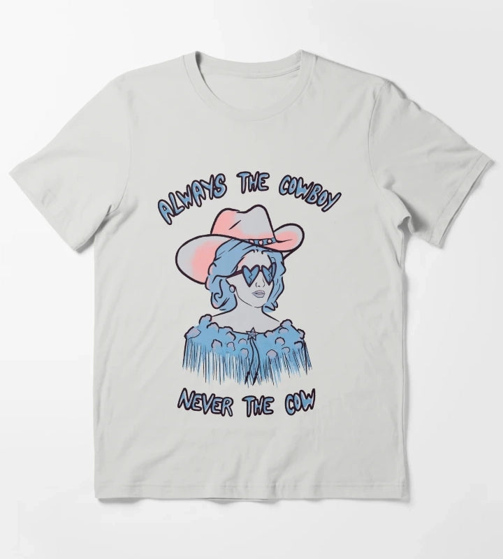 CMAT Always The Cowboy Never The Cow blue T-Shirt Light Grey