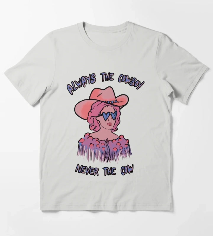 CMAT Always The Cowboy Never The Cow coral blue T-Shirt Light Grey