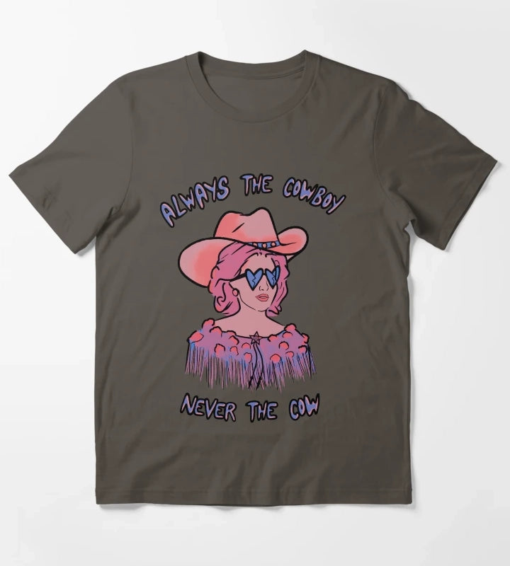 CMAT Always The Cowboy Never The Cow coral blue T-Shirt Dark Grey