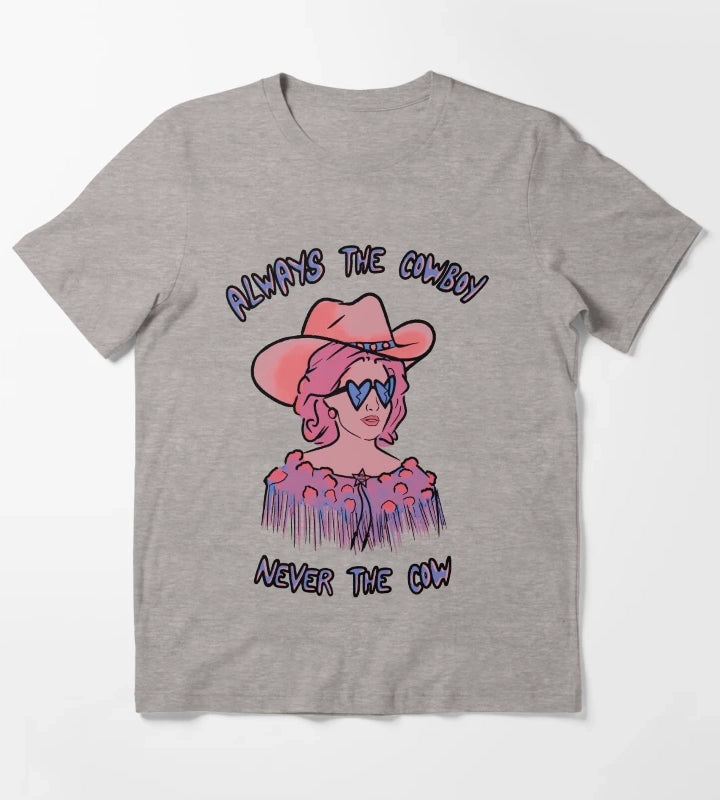 CMAT Always The Cowboy Never The Cow coral blue T-Shirt Heather Grey