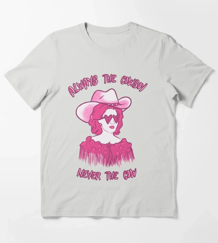 CMAT Always The Cowboy Never The Cow pink T-Shirt Light Grey